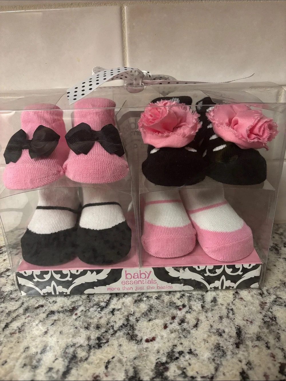 Pink and Black Girls 4-Pair Sock & Bootie Gift Set 0-6 mo.